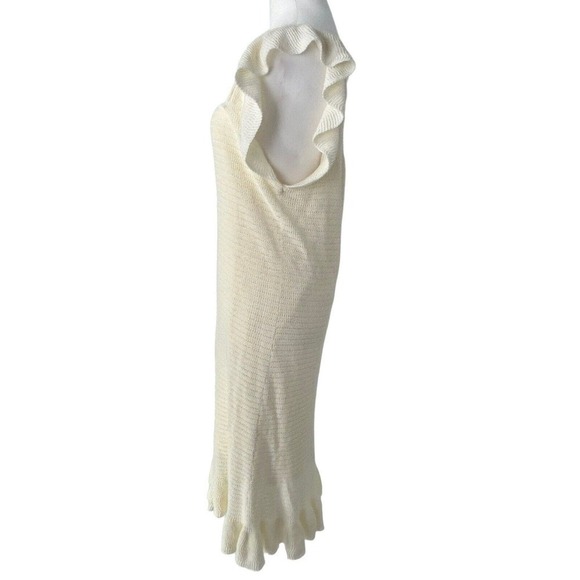 House of Harlow 1960 Cream Knit Ruffle Flutter Sleeve Knee Length Midi Dress L - Picture 5 of 16